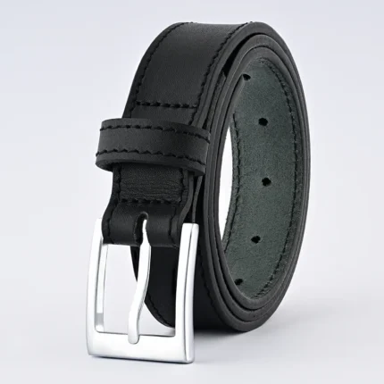 Wholesale Leather Belts Supplier - Black Leather Belt with Silver Buckle - 30mm Belt