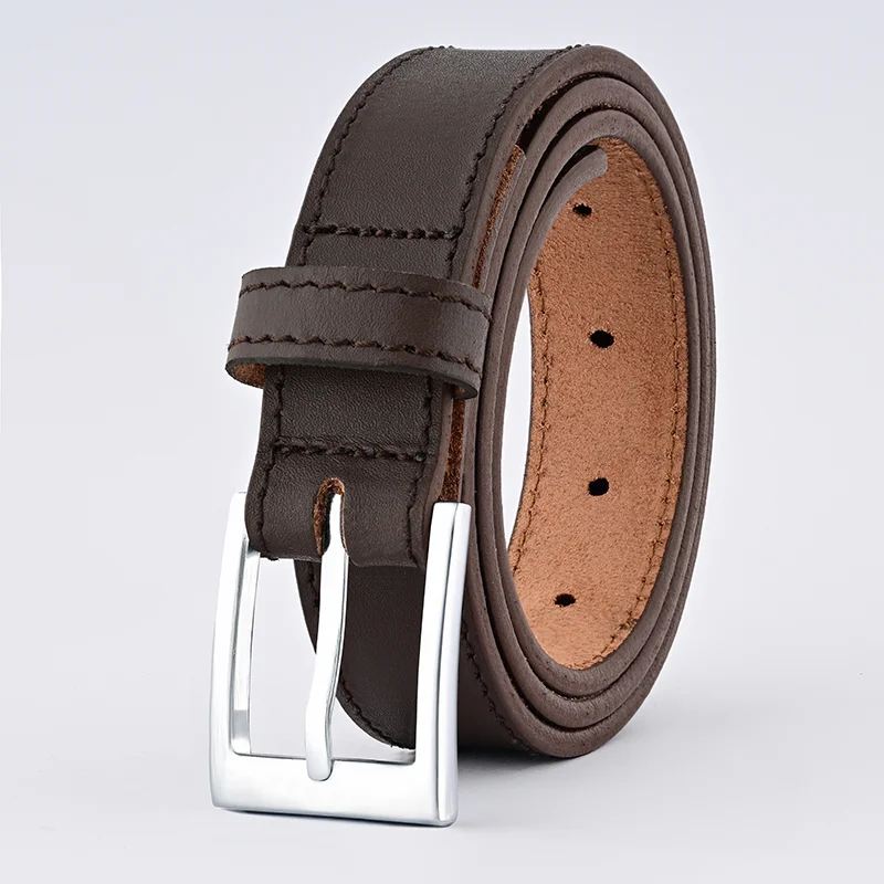 Brown Leather Belt with Silver Buckle - 30mm Belt