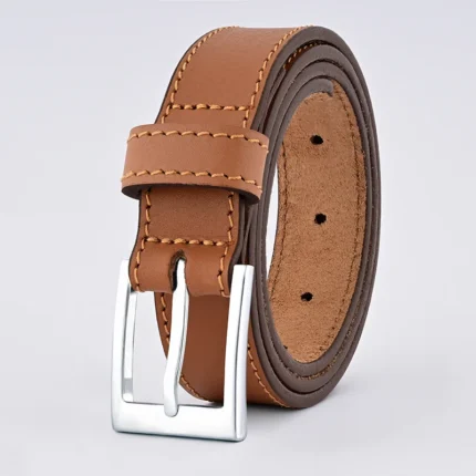 Tan Leather Belt with Silver Buckle - 30mm Belt