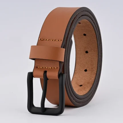 Tan Leather Belt with Black Buckle - Mens Belts for Jeans - 35mm Belt