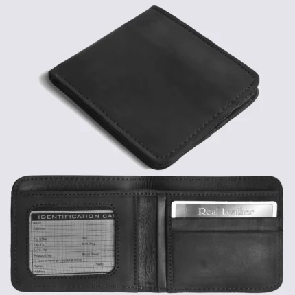 Men’s Black Leather Bifold Wallet with ID Window
