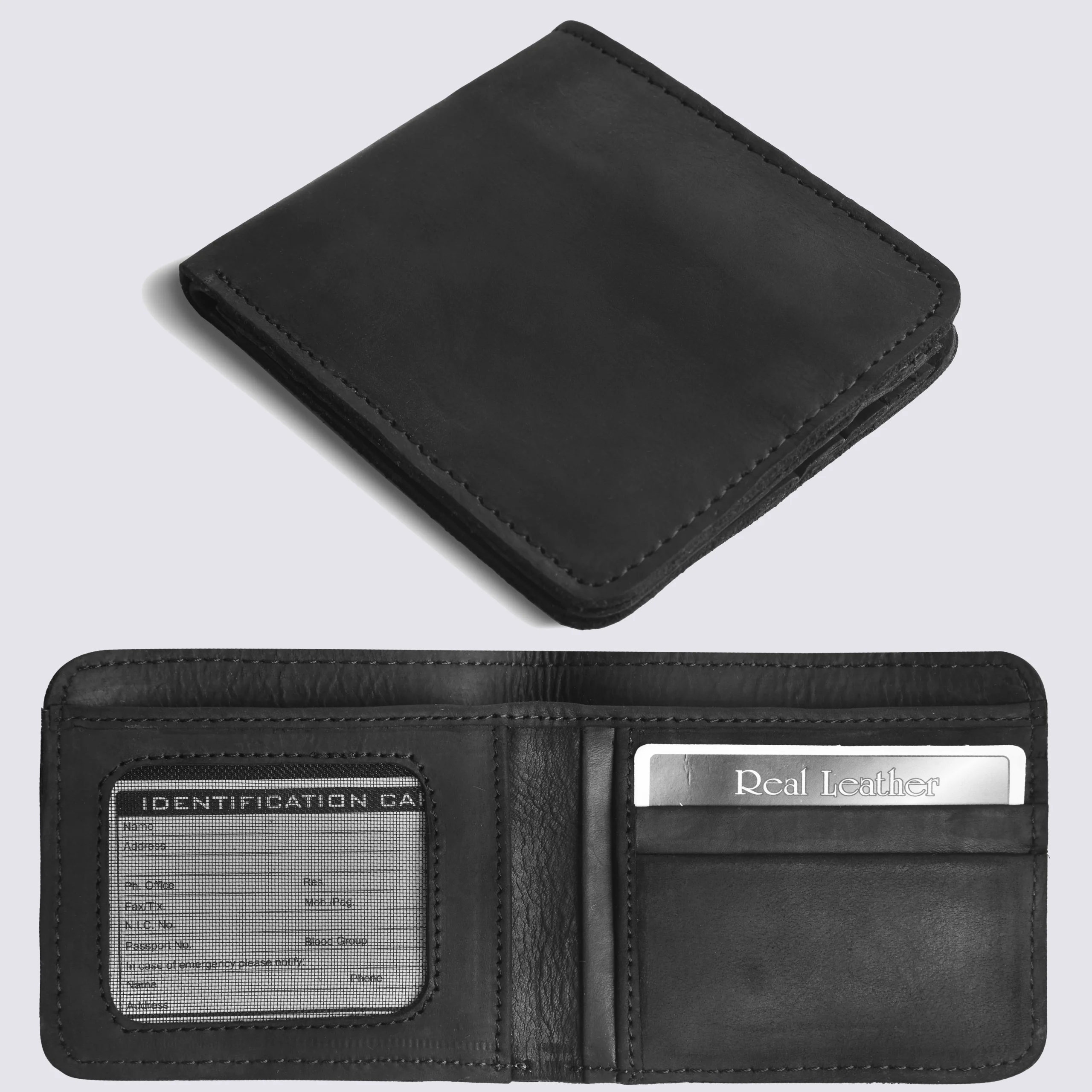 Men’s Black Leather Bifold Wallet with ID Window Men’s Black Leather Bifold Wallet with ID Window