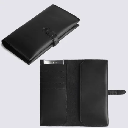 Men’s Black Leather Long Wallet with Card Holder