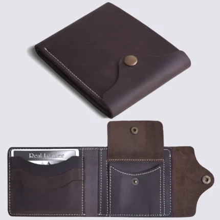 Men’s Brown Nubuck Leather Wallet with Coin Pocket